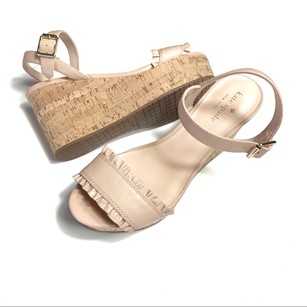 Kate Spade Tomas wedge sandals leather nude NEW